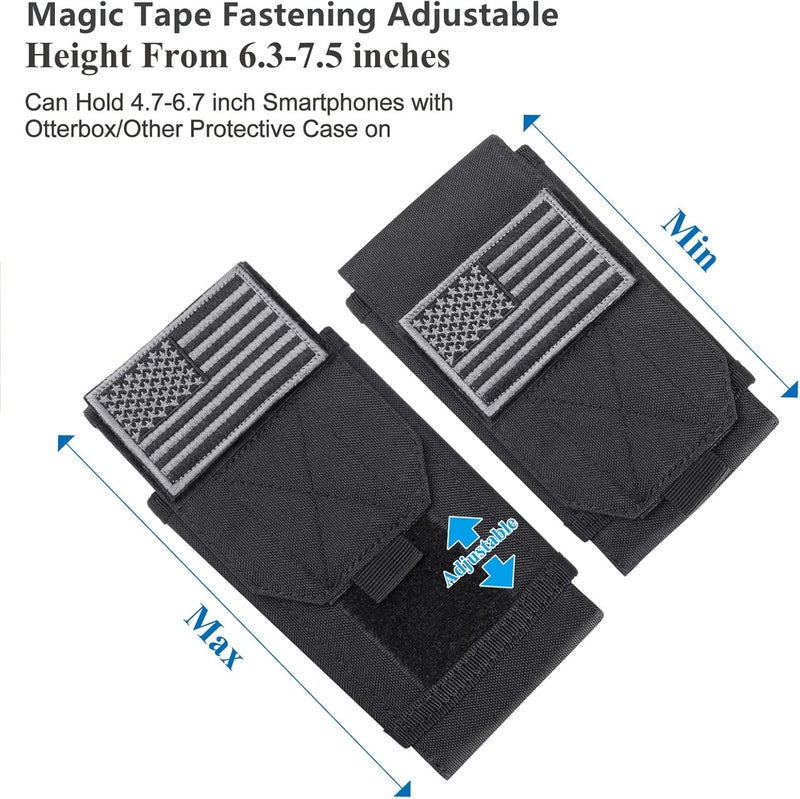 Heyqie Black Tactical Molle Cellphone Pouch Case,Heavy Duty Waterproof Phone Holster Bag for iPhone 11 12 13 Pro Max for Samsung S22 S21 S20 FE Note 20 A13 A12 A02S Less 6.7" Phone with US Flag Patch - Image 5
